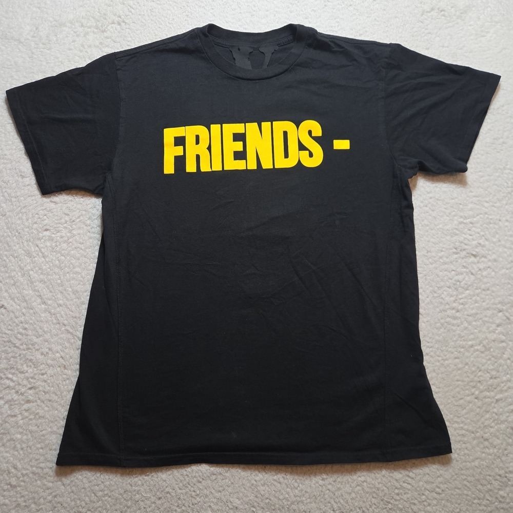 Vlone‎ Friends Graphic Logo T-Shirt Black and Yellow Size XL Double-Sided
